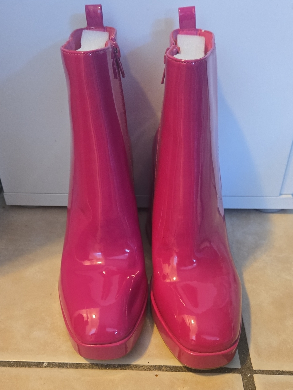 ShuShop Hot Pink Patent Ankle Booties with Side Zip